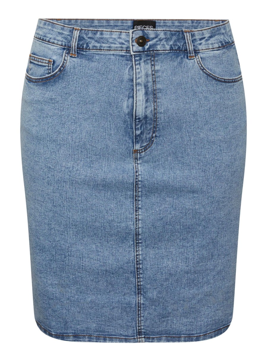 Underdele Pieces Curve | Pcpeggy Hw Denim Skirt Qx Bc Light Blue Denim