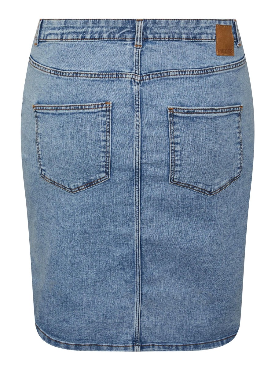 Underdele Pieces Curve | Pcpeggy Hw Denim Skirt Qx Bc Light Blue Denim