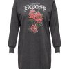 Overdele ONLY CARMAKOMA | Carnewpenni Ls Sweat Dress Jrs Dark Grey Melange Cool Rose Front Print