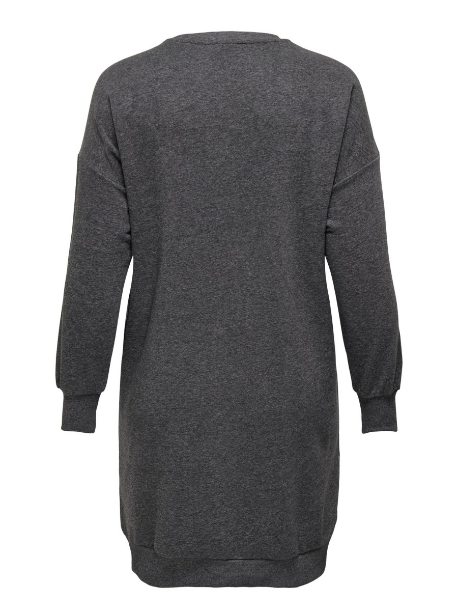 Overdele ONLY CARMAKOMA | Carnewpenni Ls Sweat Dress Jrs Dark Grey Melange Cool Rose Front Print