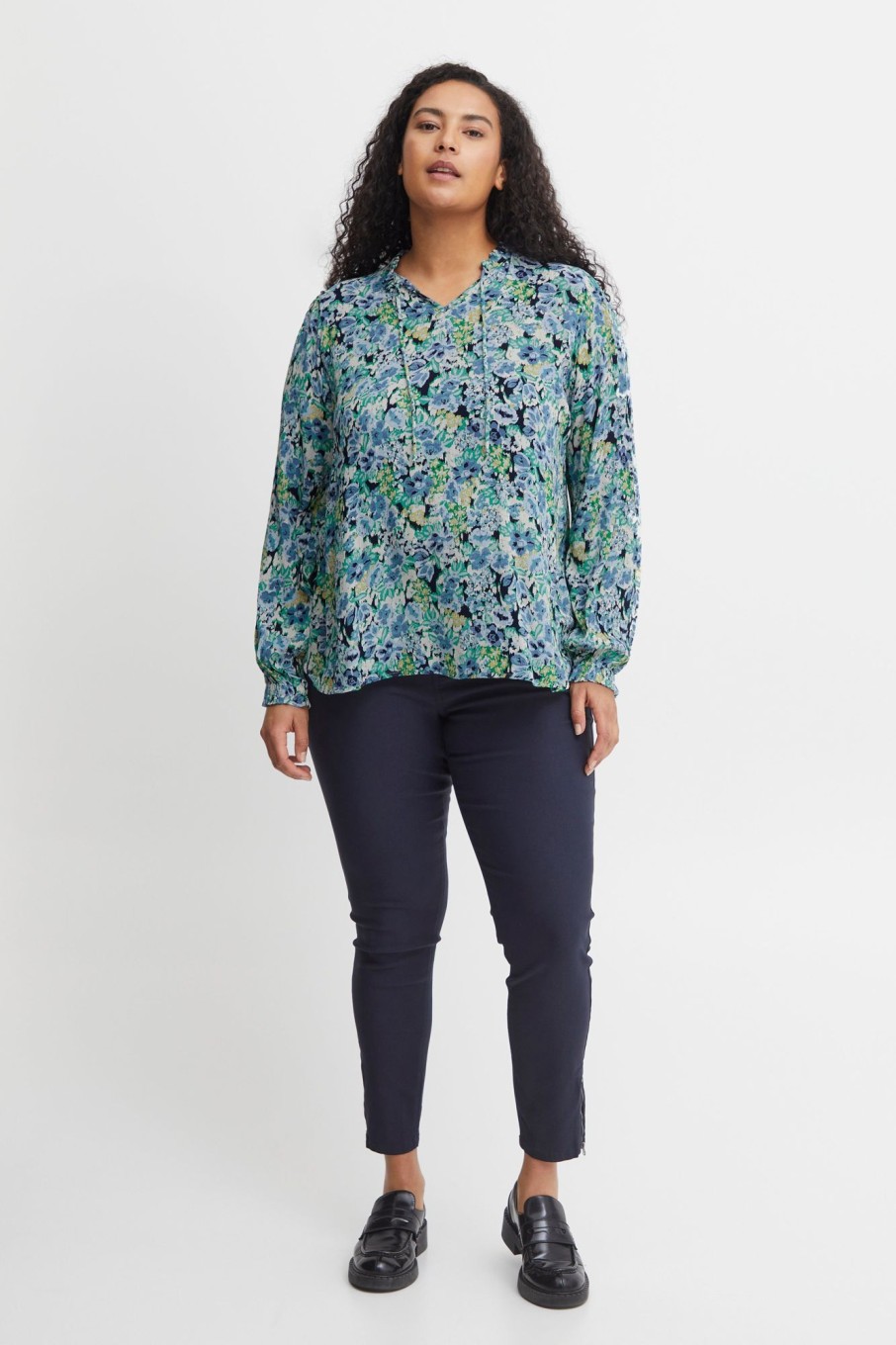 Overdele Fransa Plus Size Selection | Fpnynne Blouse Bristol Blue Aop A