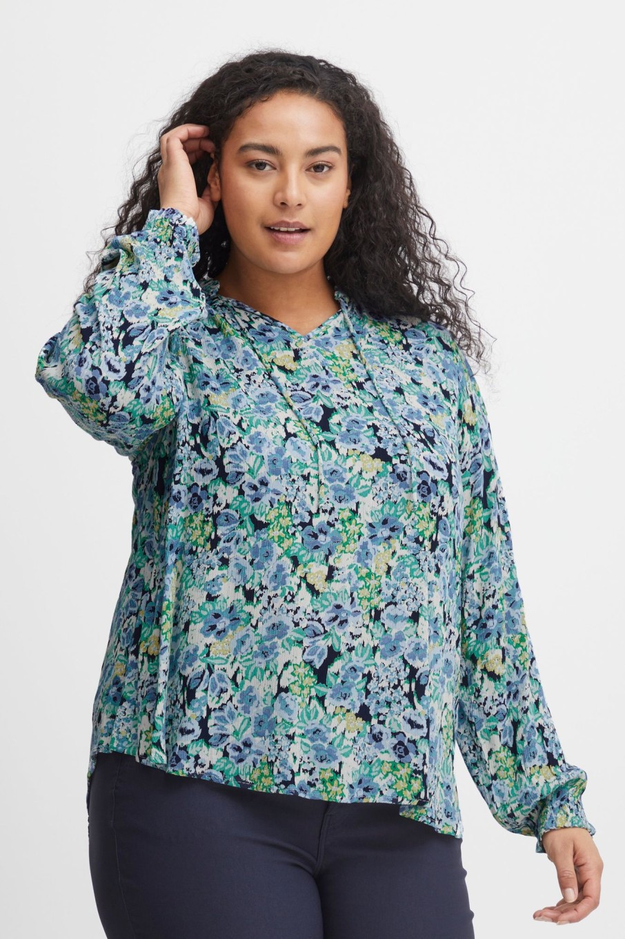 Overdele Fransa Plus Size Selection | Fpnynne Blouse Bristol Blue Aop A