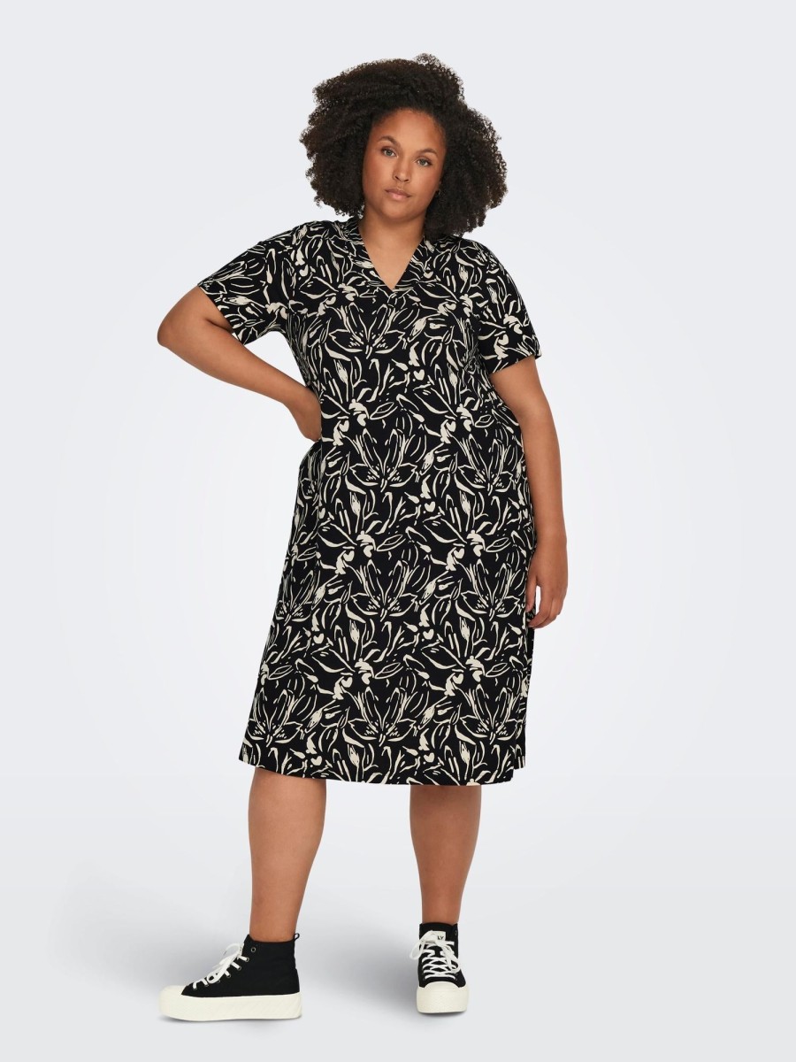 Overdele ONLY CARMAKOMA | Carfyrla S/S V-Neck Blk Aop Dress