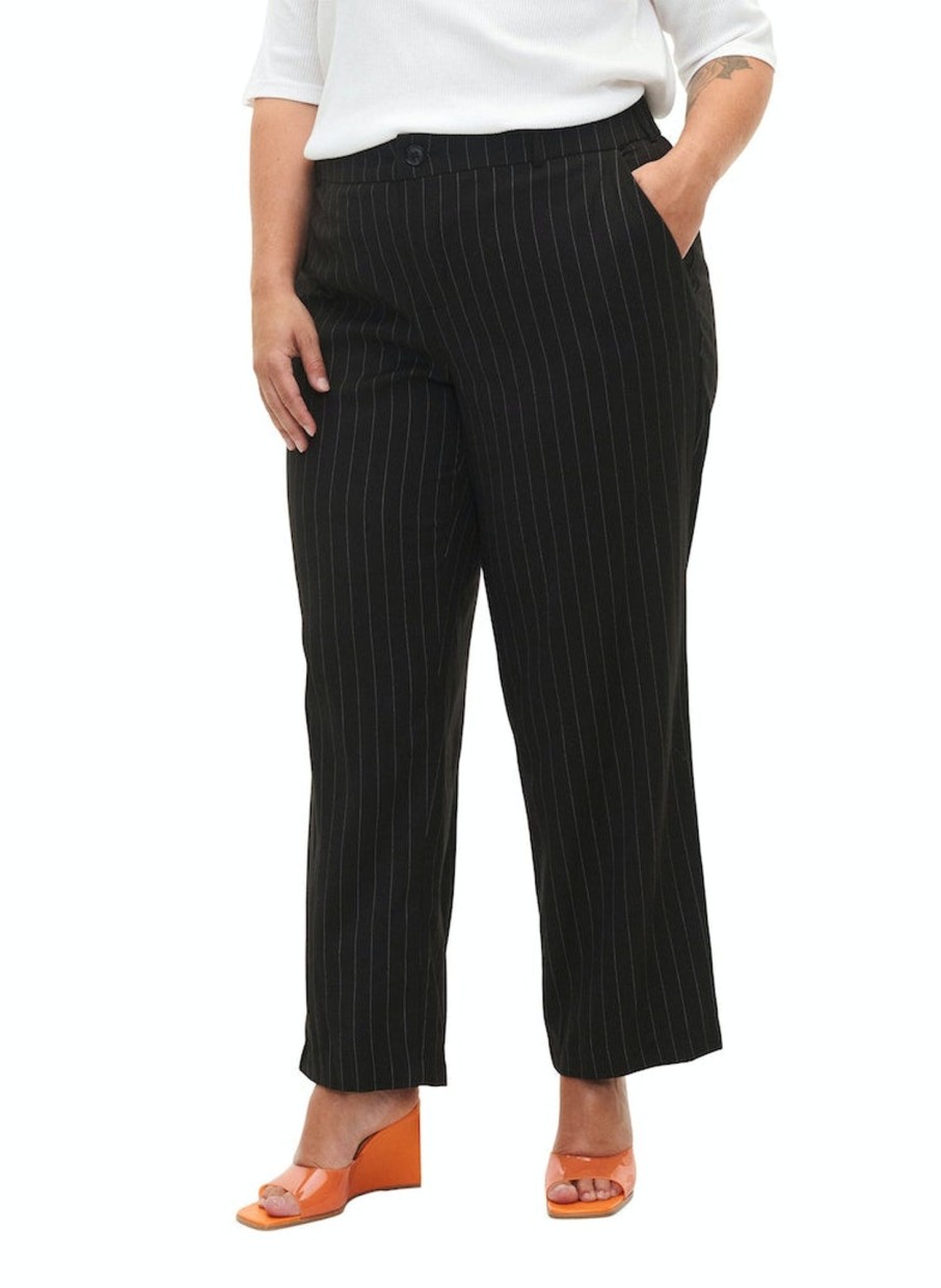 Underdele ZIZZI | Zimpin - Straight - Pants Black W. Pinstripe