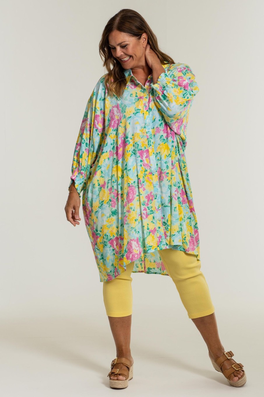 Overdele Gozzip Woman | Stgerda Oversize Shirt Tunic Pastel Green Printed