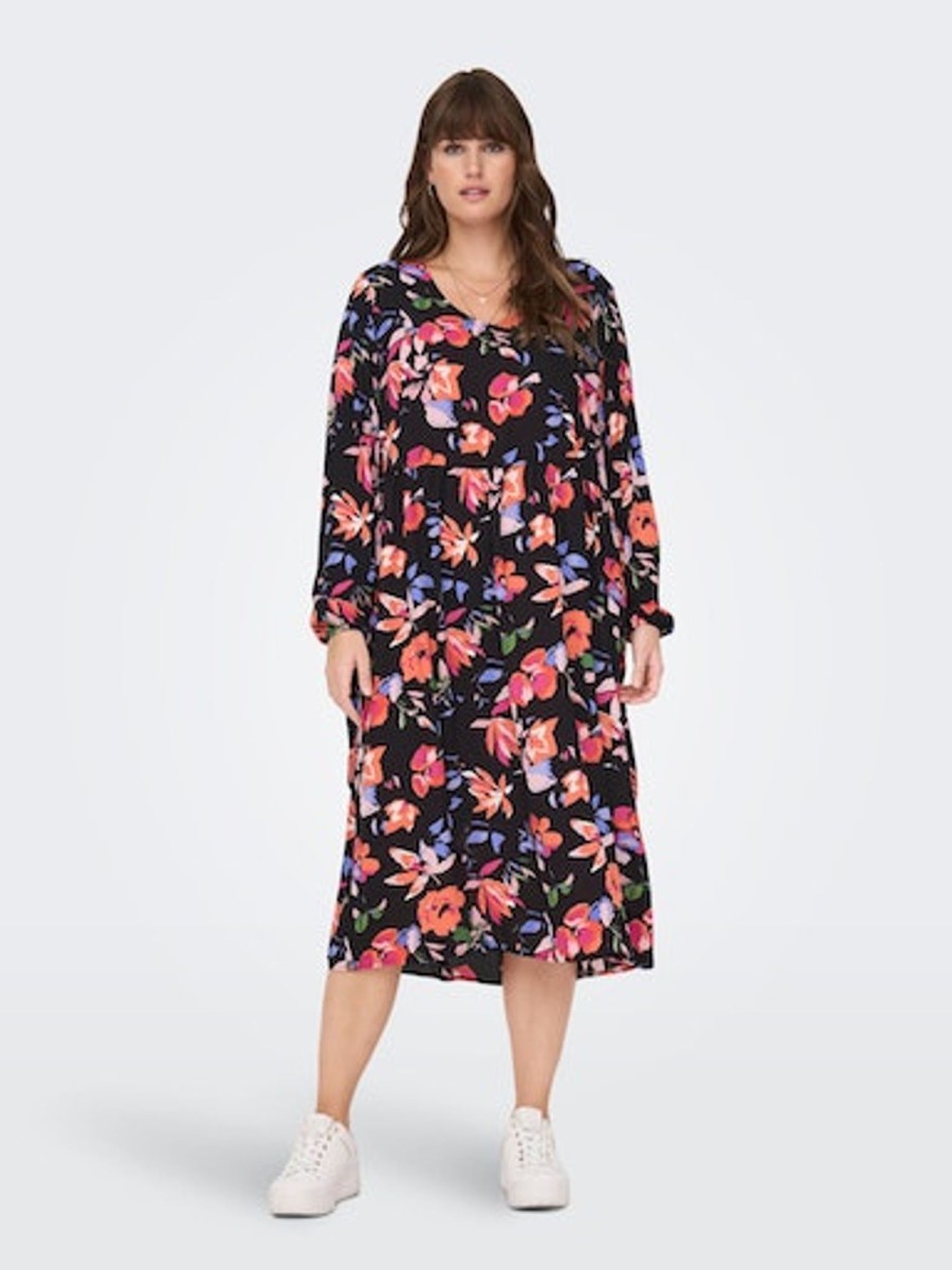 Overdele ONLY CARMAKOMA | Caralma Life L/S Calf Dress Black Fleur