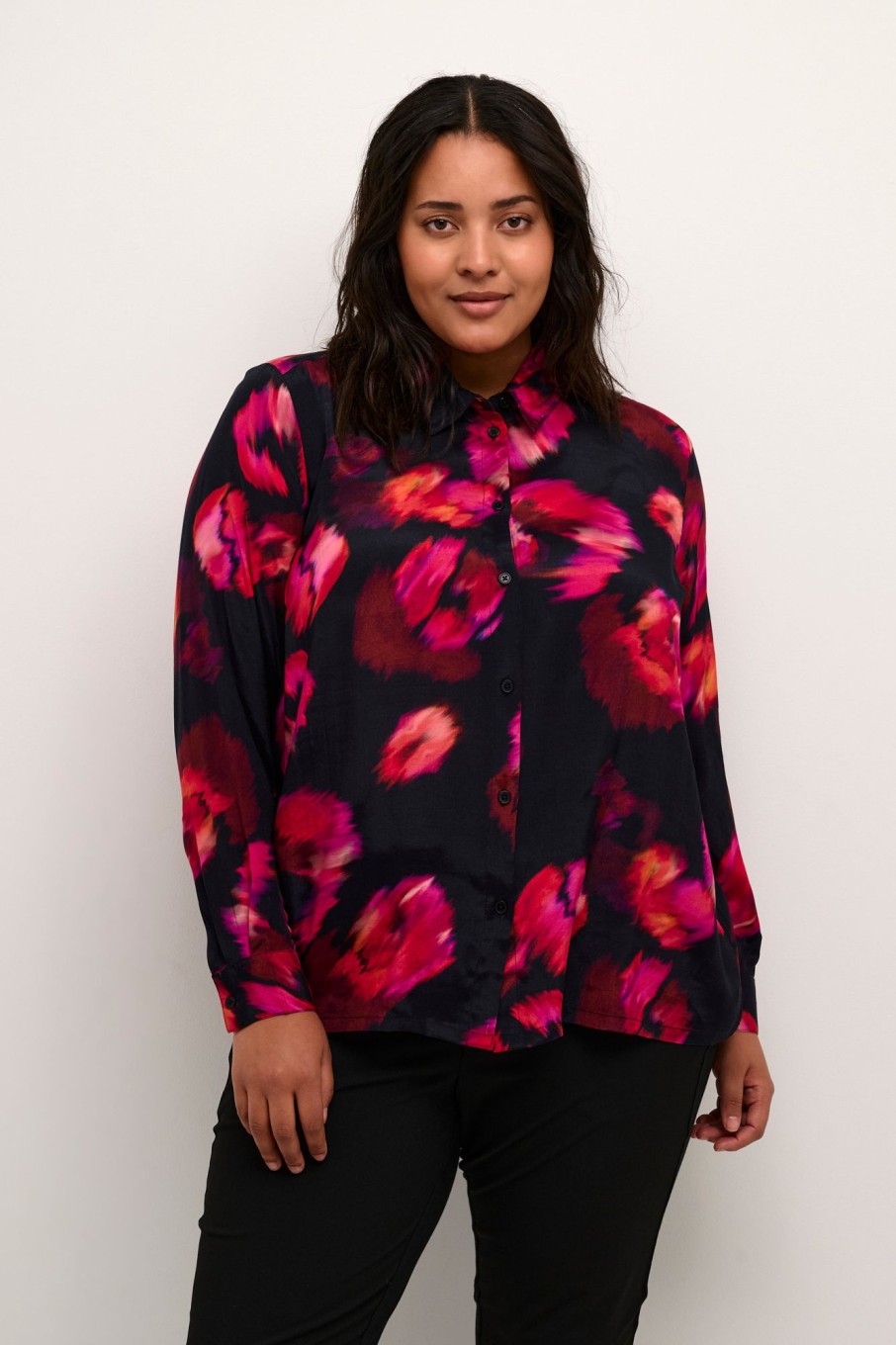 Overdele Kaffe Curve | Kclouise Shirt 104991 Sun-Dried Flower Print