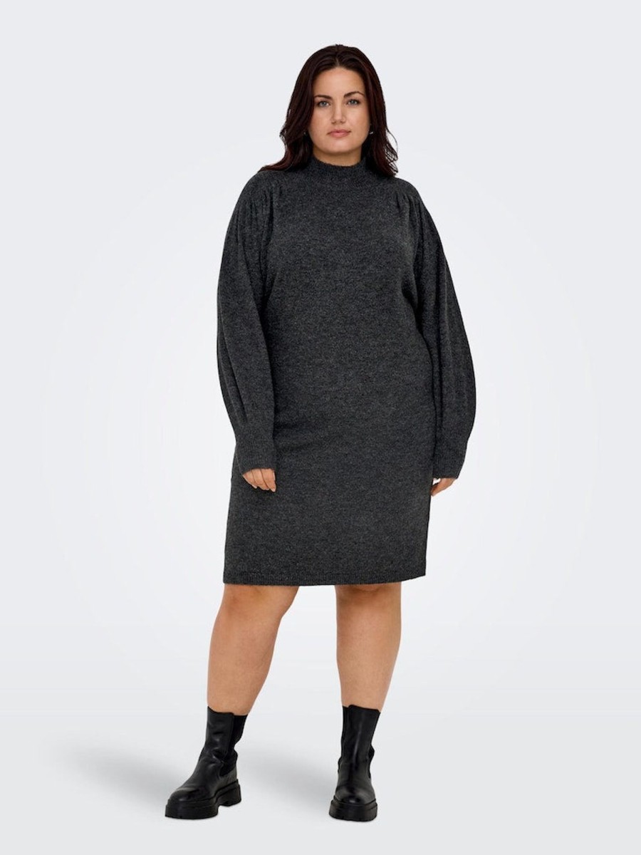 Overdele ONLY CARMAKOMA | Caremilia Ls Highneck Dress Cc Knt Dark Grey Melange