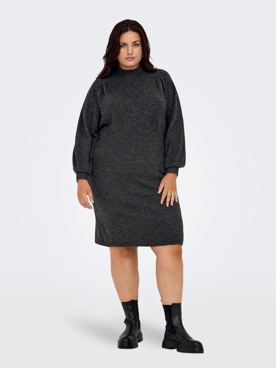 Overdele ONLY CARMAKOMA | Caremilia Ls Highneck Dress Cc Knt Dark Grey Melange