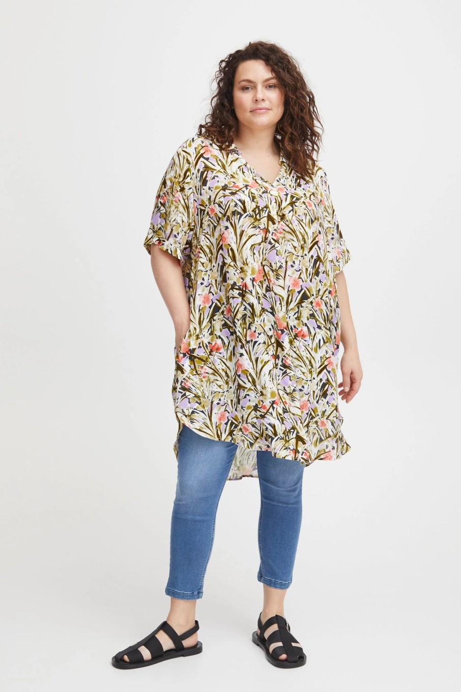 Overdele Fransa Plus Size Selection | Fpliza Tunika 2 Green Moss Aop