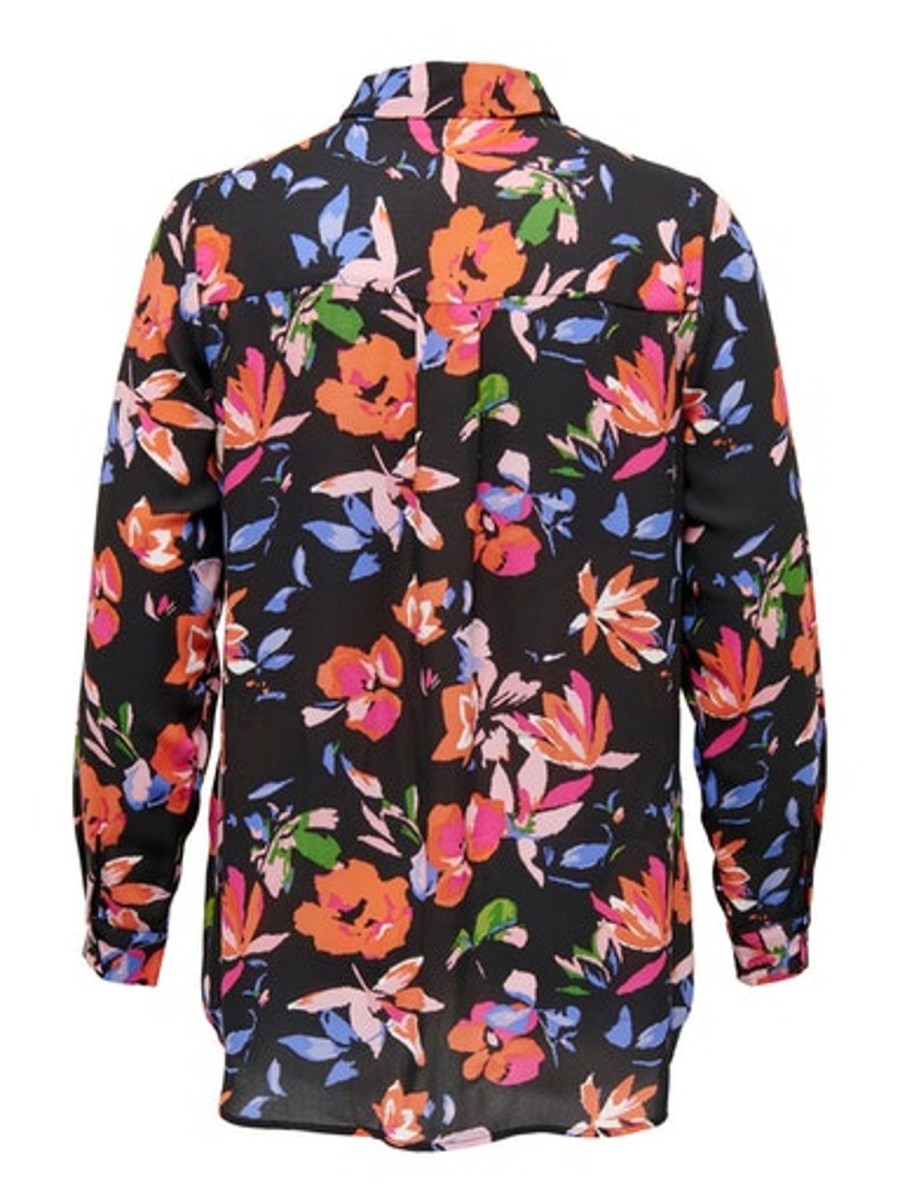 Overdele ONLY CARMAKOMA | Caralma Life Long Shirt Black Fleur