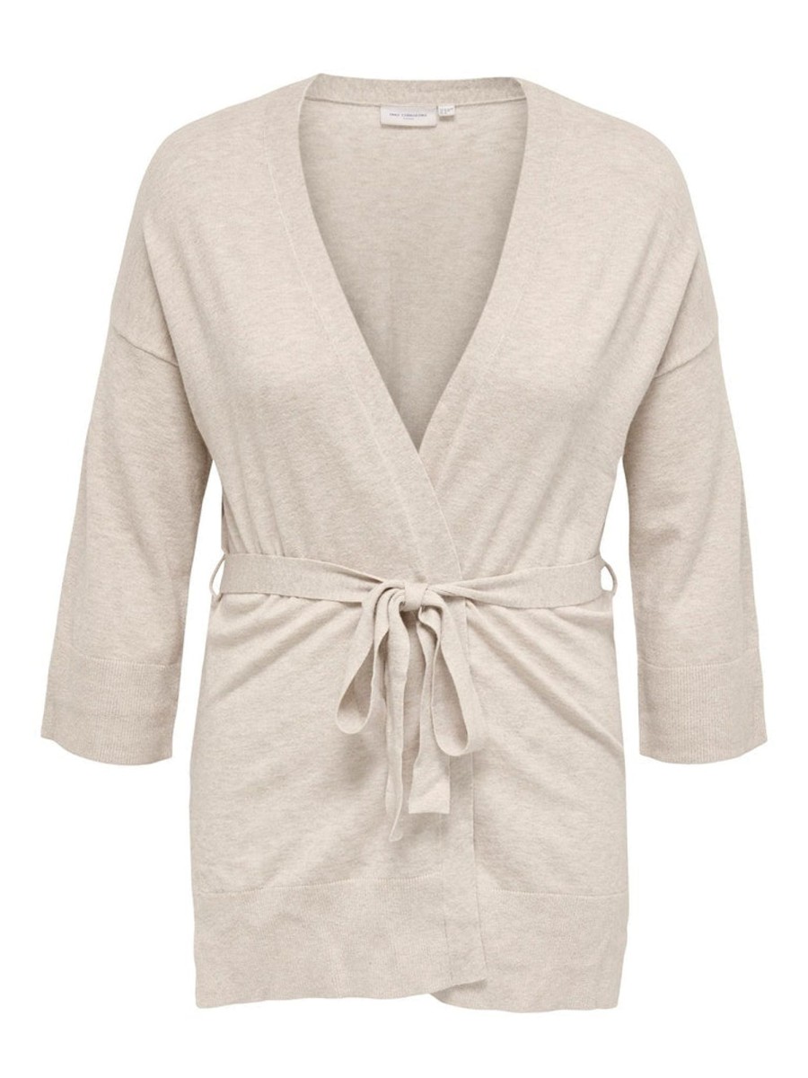 Overdele ONLY CARMAKOMA | Caresly 3/4 Long Belted Cardigan Knt Silver Lining W. Melange