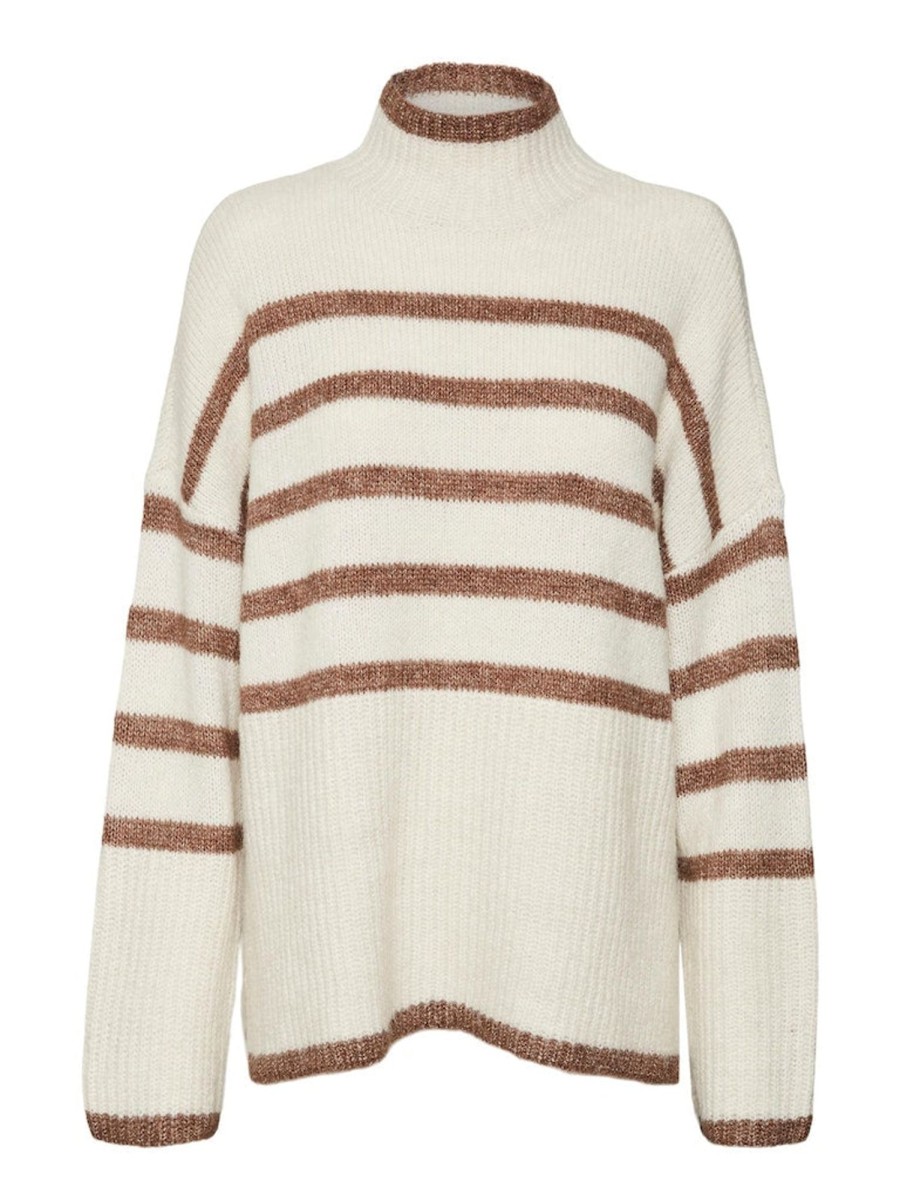 Overdele Vero Moda Curve | Vmcwiona Ls Highneck Pullover Birch W. Brown Lentil