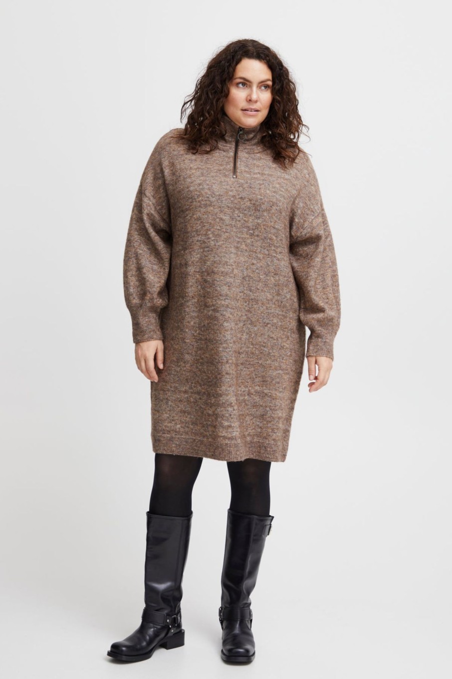 Overdele Fransa Plus Size Selection | Fpsanny Dress Tiger'S Eye Melange