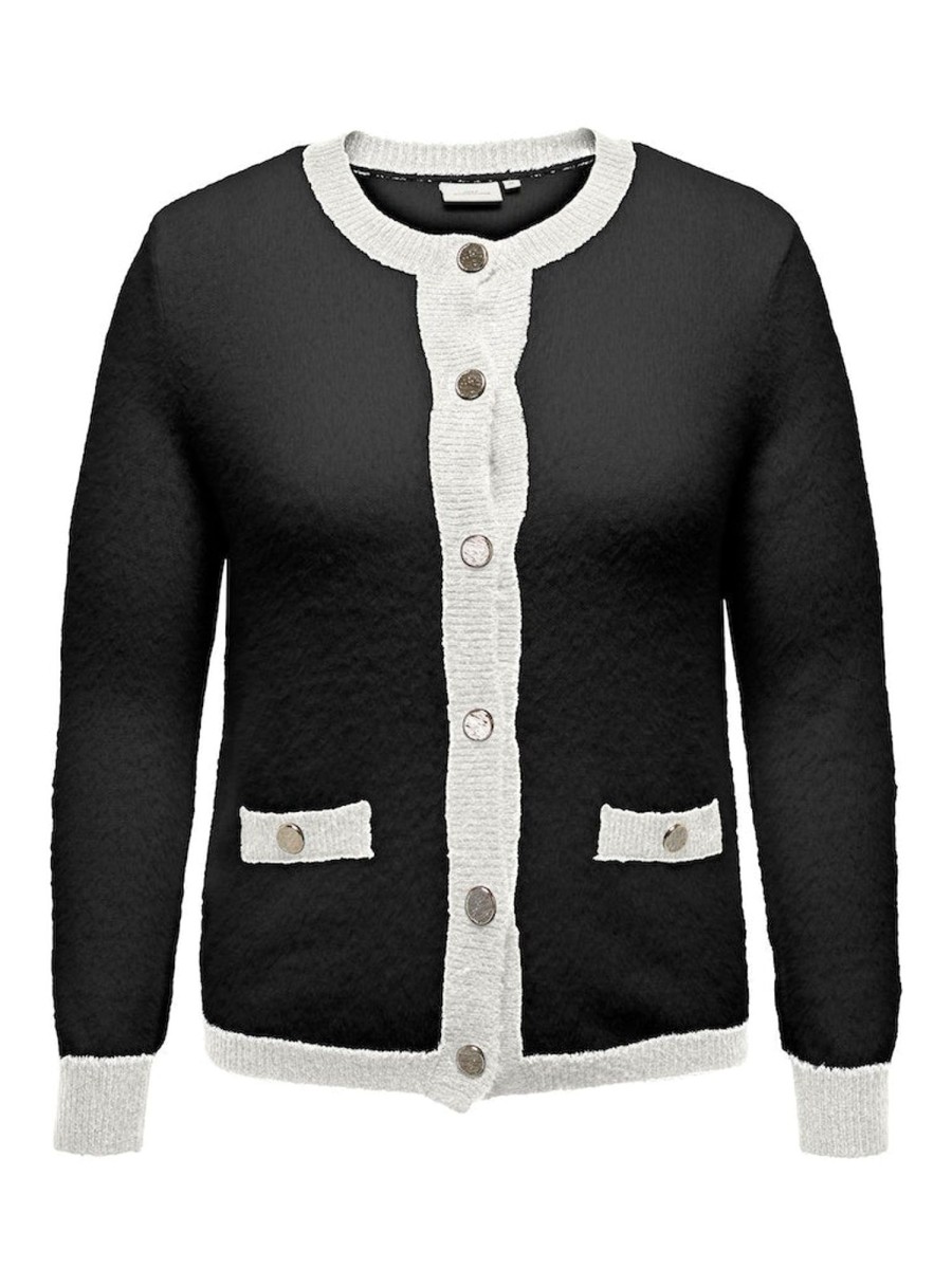 Overdele ONLY CARMAKOMA | Carlady Ls O-Neck Cardigan Black Cloud Dancer