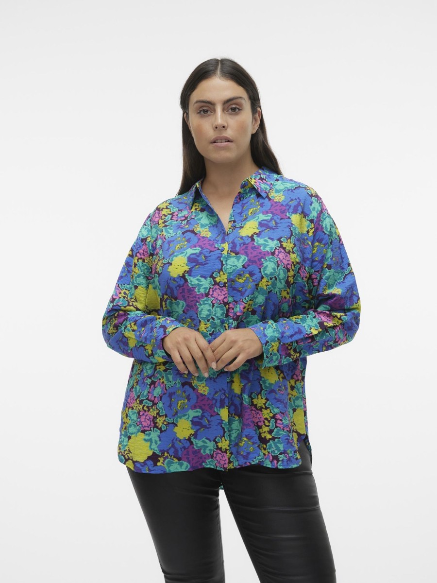 Overdele Vero Moda Curve | Vmcliva Josie Ls Shirt Wvn Cur Beaucoup Blue Liva