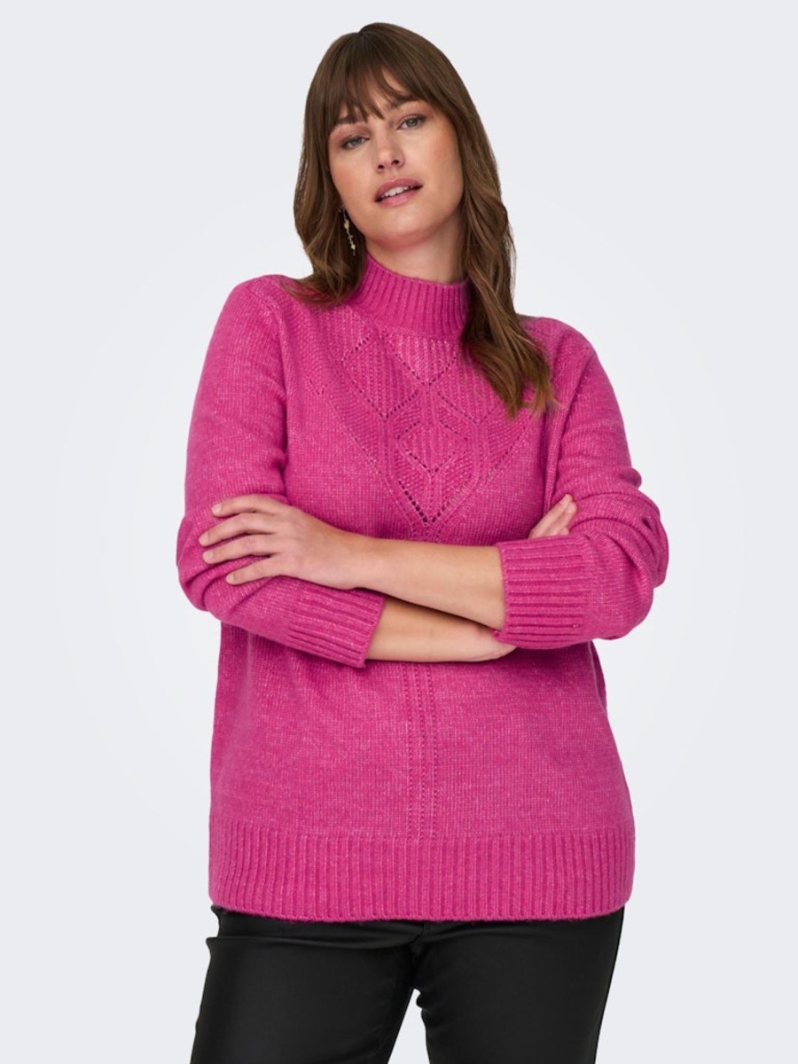 Overdele ONLY CARMAKOMA | Carallie Life Ls Highneck Cc Knt Fuchsia Purple Melange