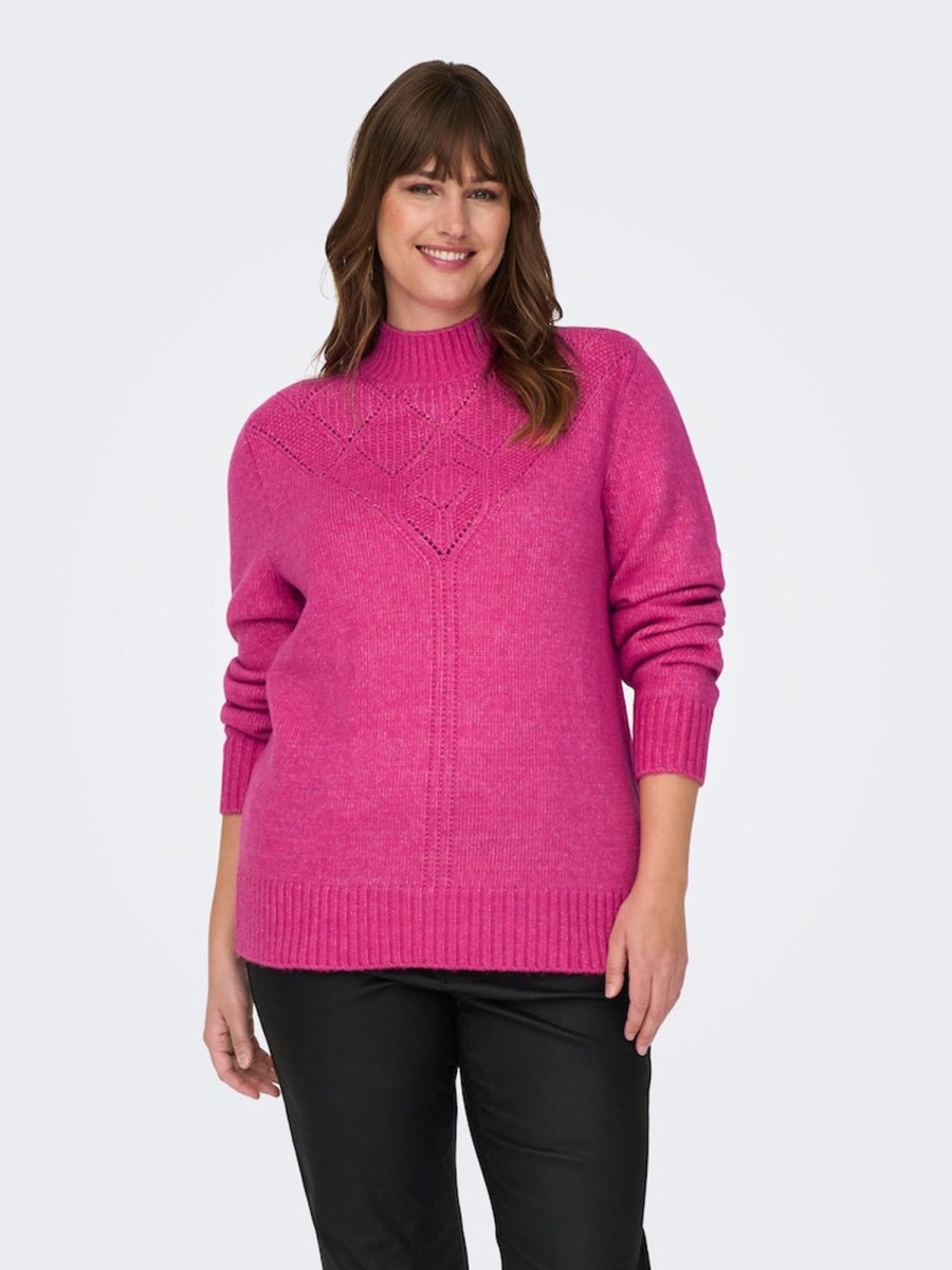 Overdele ONLY CARMAKOMA | Carallie Life Ls Highneck Cc Knt Fuchsia Purple Melange