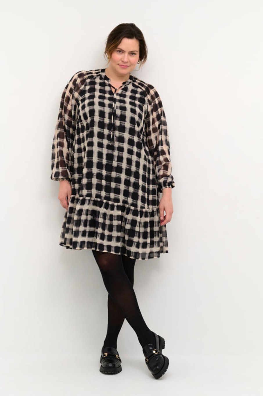 Overdele Kaffe Curve | Kclabina Dress Black/Broken White Check