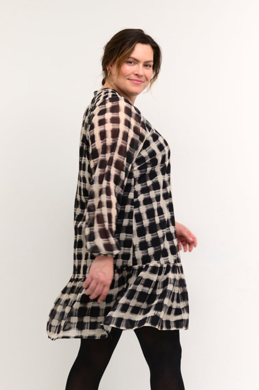 Overdele Kaffe Curve | Kclabina Dress Black/Broken White Check