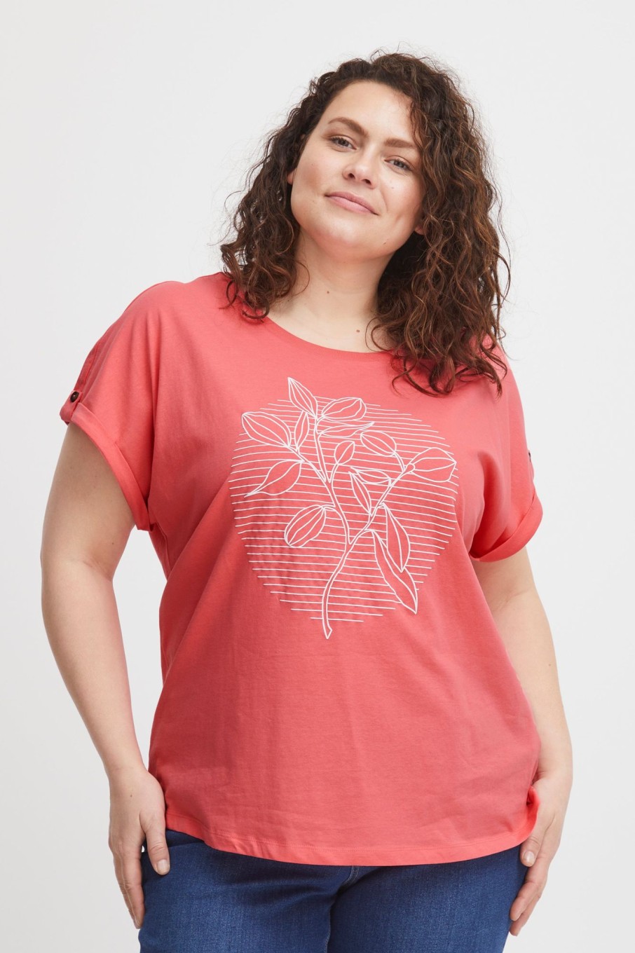 Overdele Fransa Plus Size Selection | Fpbea T-Shirt Coral Paradise Mix