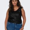 Overdele ONLY CARMAKOMA | Carana S/L V-Neck Sequins Top Jrs