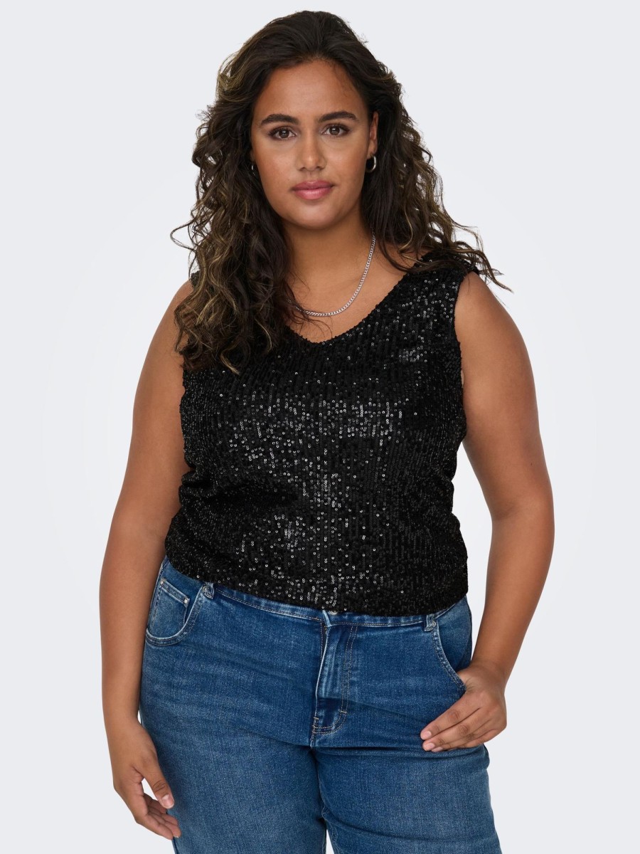 Overdele ONLY CARMAKOMA | Carana S/L V-Neck Sequins Top Jrs