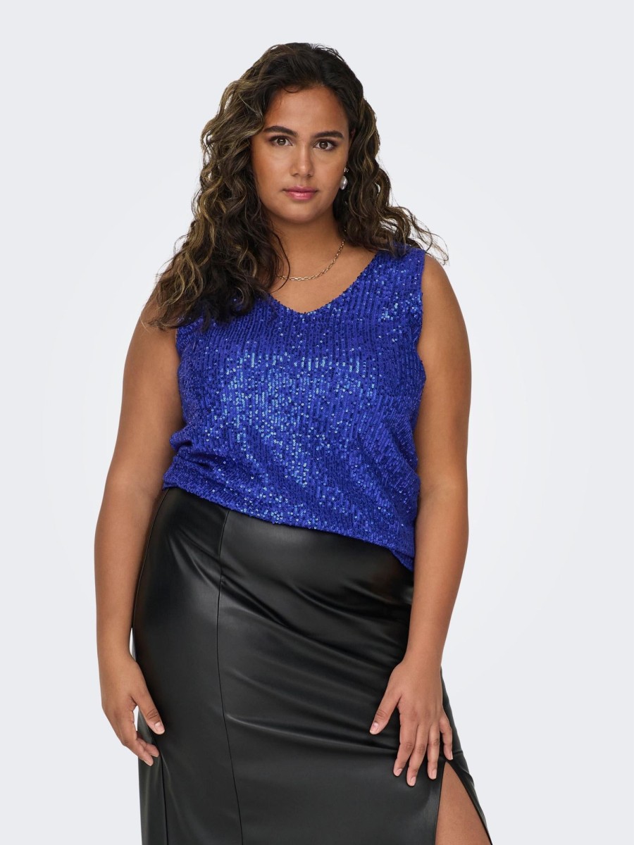 Overdele ONLY CARMAKOMA | Carana S/L V-Neck Sequins Top Jrs