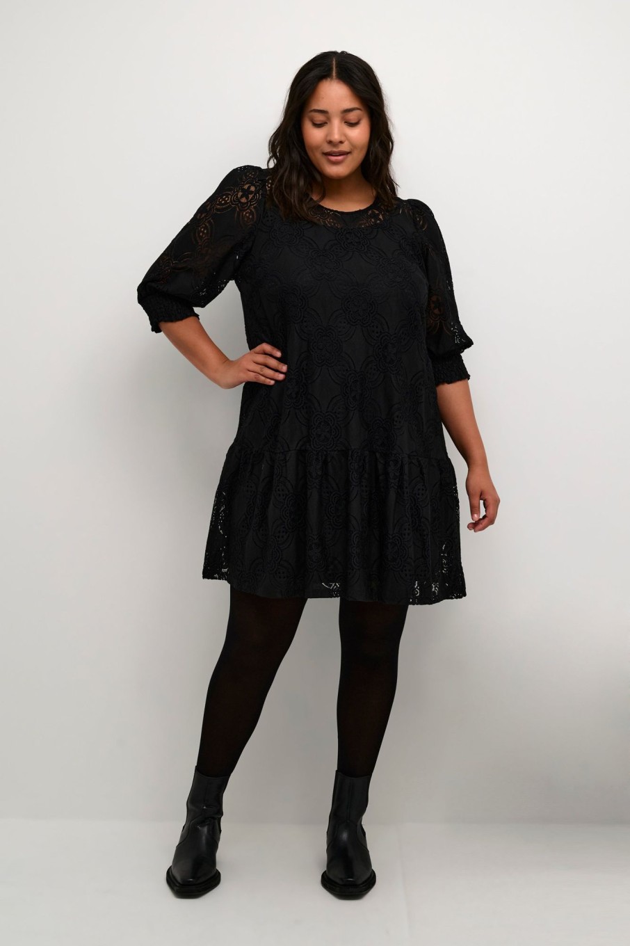 Overdele Kaffe Curve | Kcbelle Lace Dress 100121 Black Deep