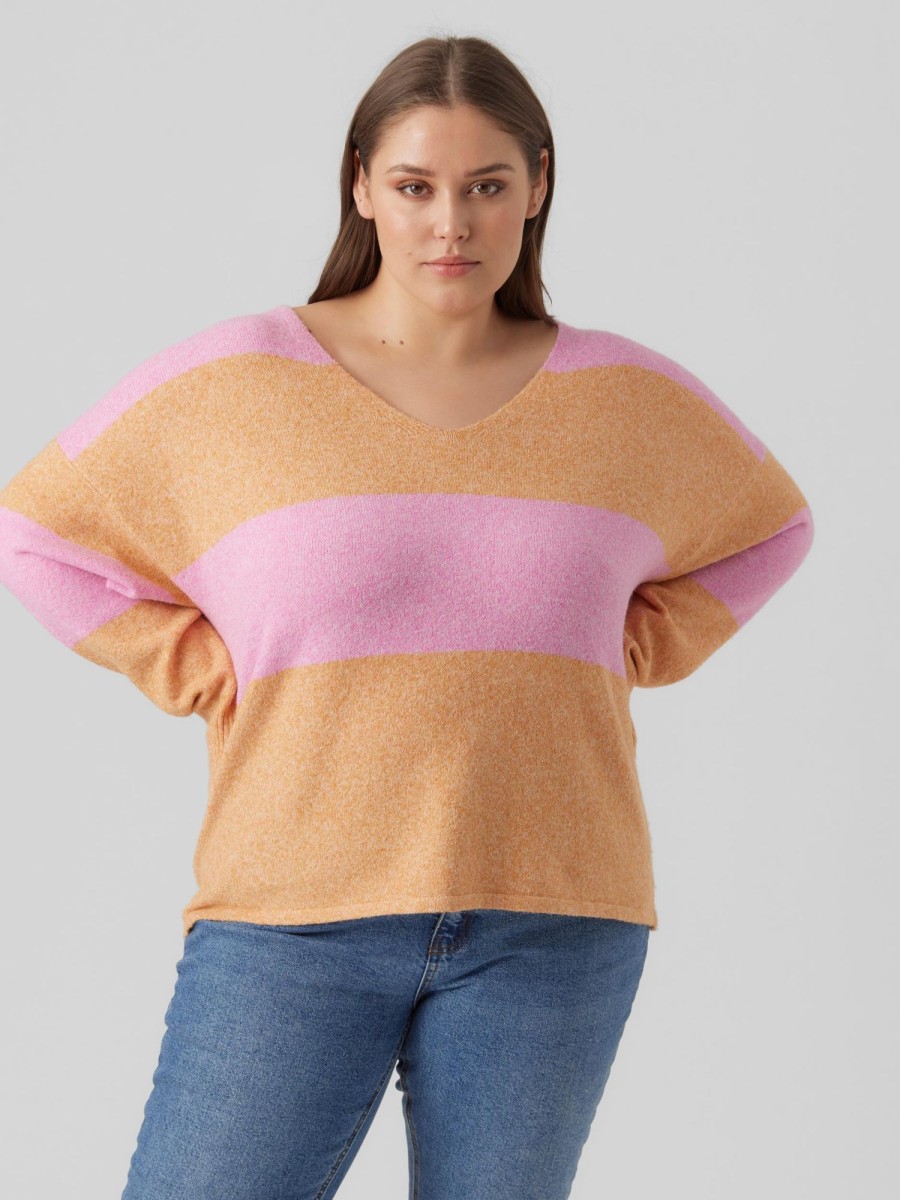 Overdele Vero Moda Curve | Vmdoffy V-Neck Stripe Pullover