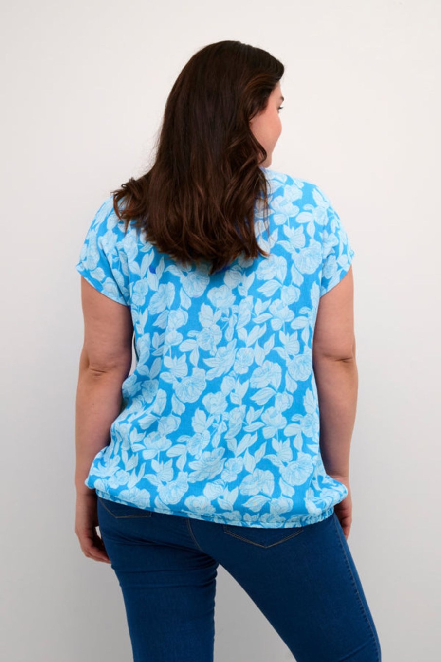 Overdele Kaffe Curve | Kclise Stine Blouse Large Blue Flower Print