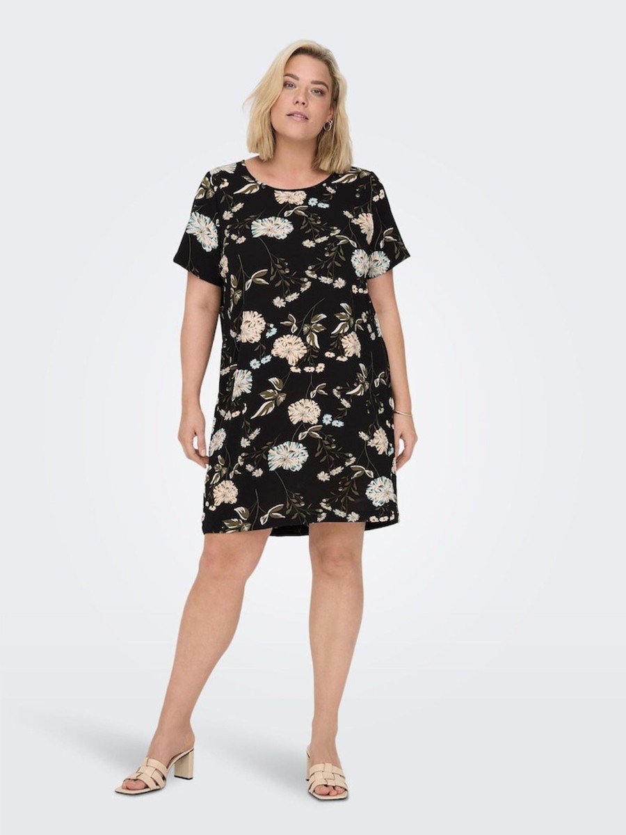 Overdele ONLY CARMAKOMA | Carluxmie Ss Tunic Dress Black Yellow Flower