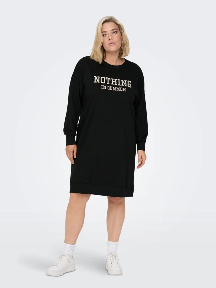 Overdele ONLY CARMAKOMA | Carpenni Ls Sweat Dress Jrs Black Front Print