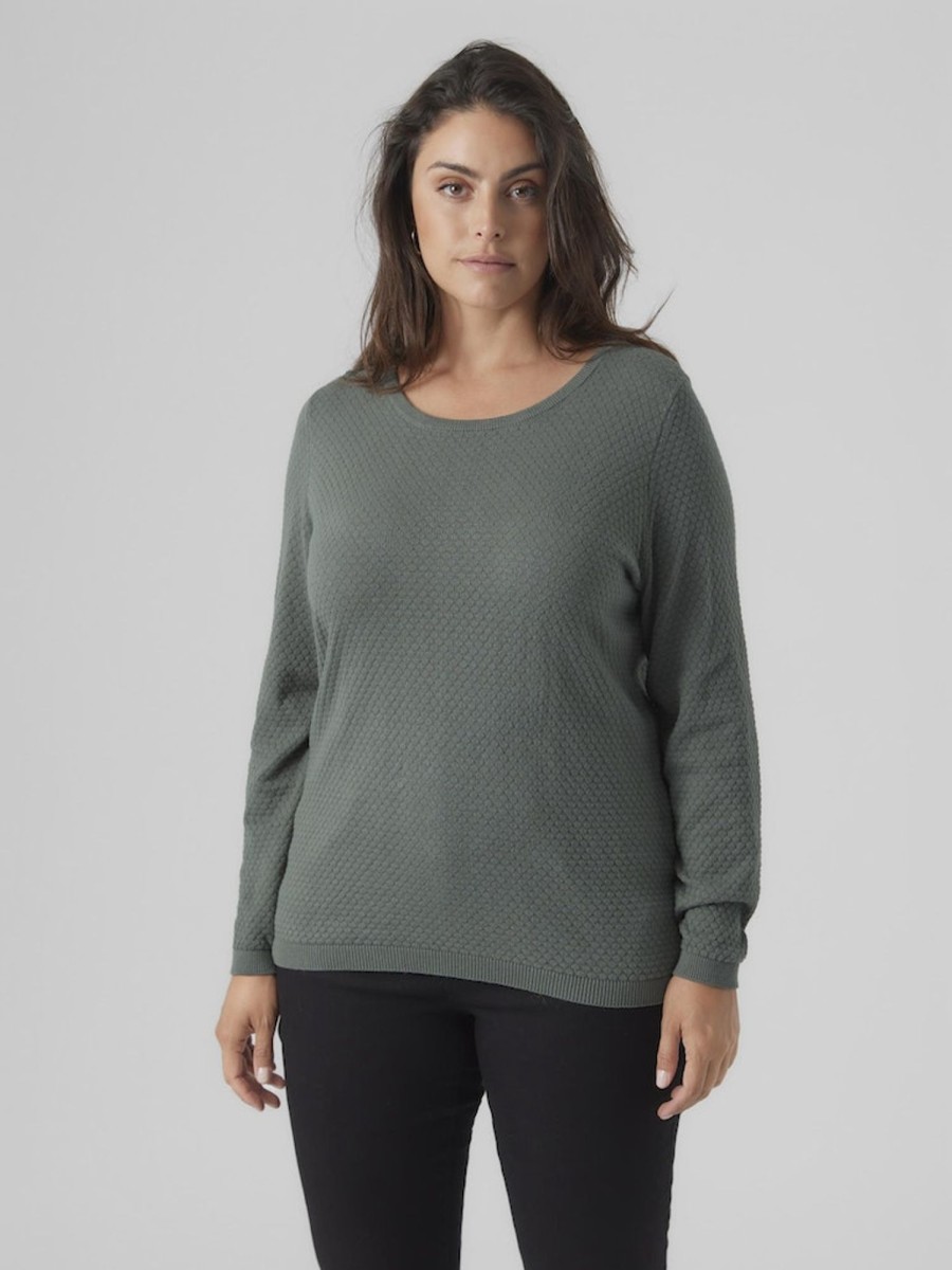 Overdele Vero Moda Curve | Vmcare Structure Ls O-Neck Blou Noos Dark Forest