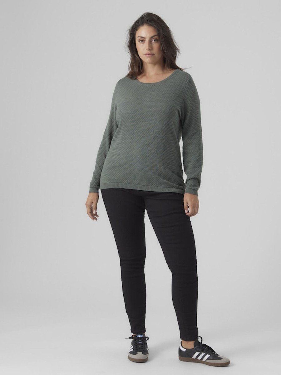 Overdele Vero Moda Curve | Vmcare Structure Ls O-Neck Blou Noos Dark Forest