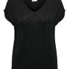 Overdele ONLY CARMAKOMA | Carami S/S V-Neck Top Black Rhinestone On Chest